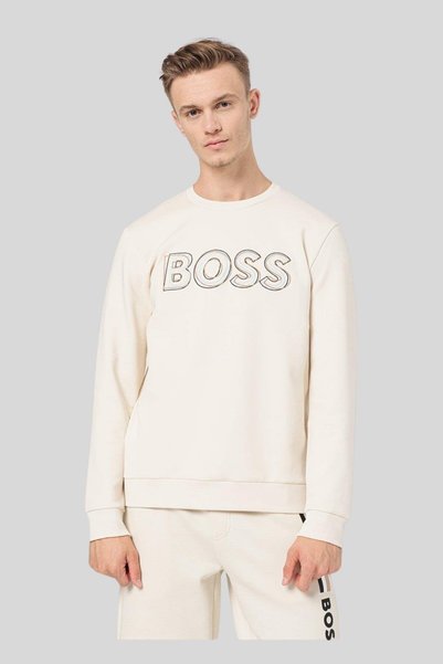BOSS Bisiklet Yaka Logolu Erkek Sweatshirt Bej