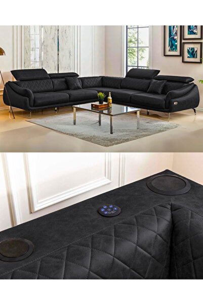 Velura Home & Living Ezel Köşe Takımı & Hoparlörlü, USB Portlu, Motorlu Sol K...