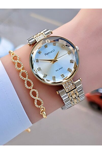 Ferrucci ساعة يد نسائية بسوار من الفولاذ