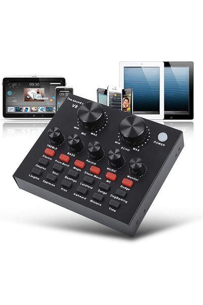 COOYA V8-Live Sound Card, Audio Mixer with Sound Card, USB External Karaoke Recording Mobile Audio Mixer