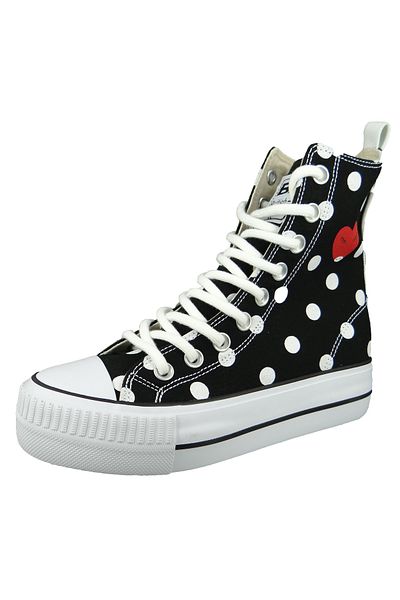 British Knights Damen Mid Sneaker Kaya High Top B49-3704 Schwarz 01 Black/White/Heart Leinen