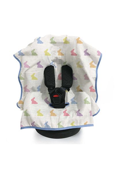 DEUX LAPINS Muslin Stroller & Car Seat Cover - Rainbow Lapin Blue