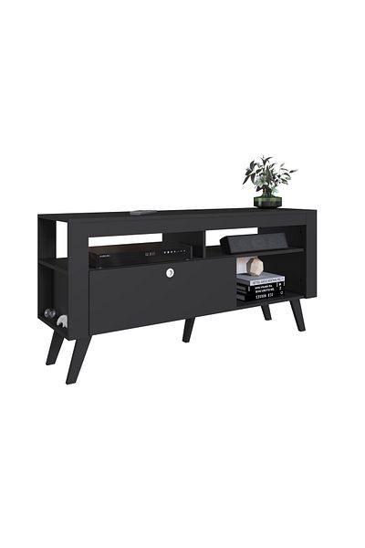 Art In Móveis 50" TV Table with Shelves for Living Room and Home Black Color 136*63*39