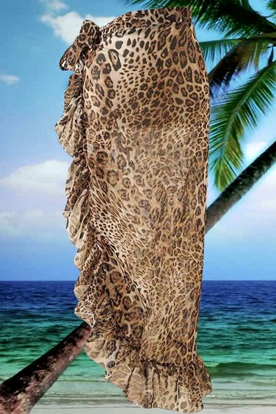 Tina Wear Single Jersey Tulle Pareo Leopard with Ruffles on the Sides 66000Leo