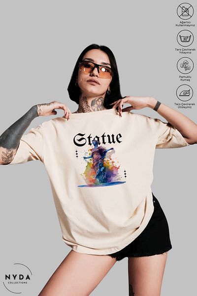 Nyda Collections Unisex Μπλουζάκι με κοντό μανίκι με στάμπα από βαμβακερό γλυπτό
