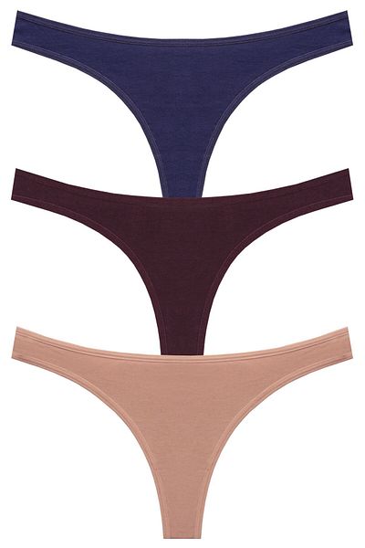 papatya lingerie Pachet economic de 3 bucăți Chiloți tanga din bumbac cu talie joasă Multicolor Bleumarin Chocolate Kitten Mouth