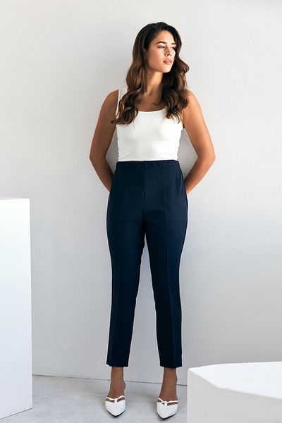 VAVİNOR Navy Blue Elastic Waist Trousers