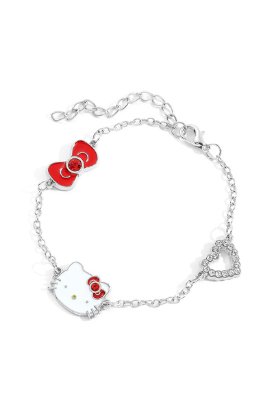 Choice سوار من سانريو بتصميم أنمي هالو كيتي على شكل رأس كرتوني هالو كيتي على شكل قلب مرصع بأحجار الراين وسوار معدني