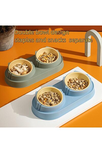 Duffa Çiftli Kedi Köpek Mama Ve Su Kabı, 2'li Kedi Köpek Mama Kabı, Yükseltilmiş Eğimli Mama Kabı Su Kabı