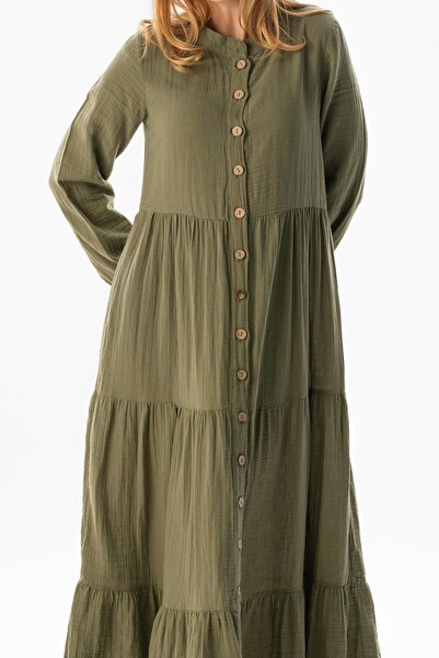 Eliş Şile Bezi Long Sleeve Sezen Seasonal Muslin Ferace Khaki Hk