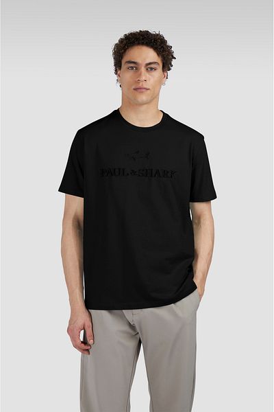 PAUL&SHARK Мъжка черна тениска с бродирано лого, памучна, в тон 25411042-011