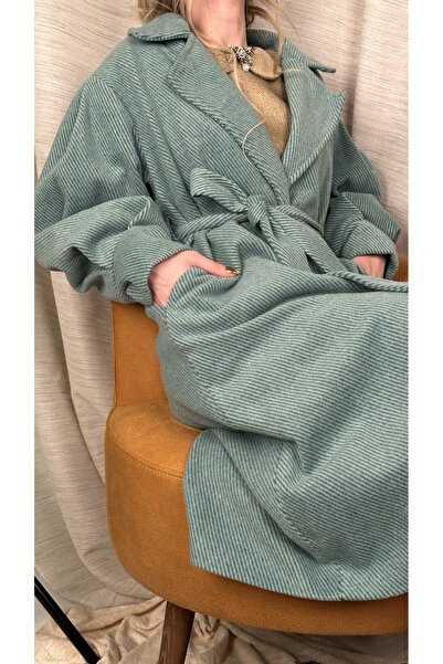 designhealer Su Yeşili Kol Detaylı Kışlık Kaban