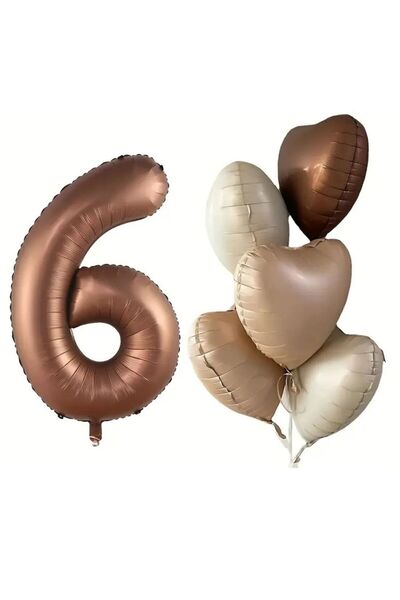 parti sürprizi مجموعة بالونات فويل لعمر 6 سنوات مع قلب شوكولاتة وكراميل