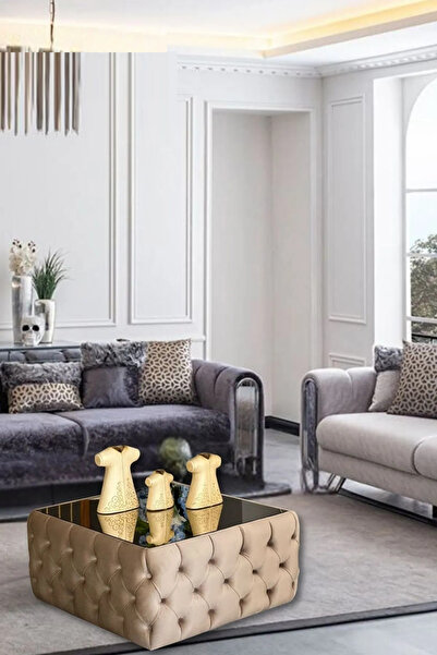 Mobilya Stant Most Hallow Cam Orta Sehpa 04 Bej Kadife Kumaş %100 Mdf (EVİNİZE TESLİM)