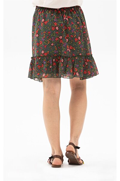 Eliş Şile Bezi Buse Vual Коротка літня спідниця з візерунком бутонів, зелена 6170