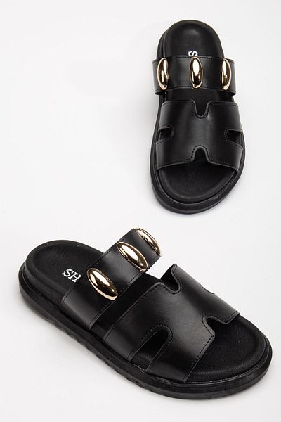 Hayalimdeki Ayakkabı Rens Women's Soft Sole Buckle Detailed Daily Black Slippers