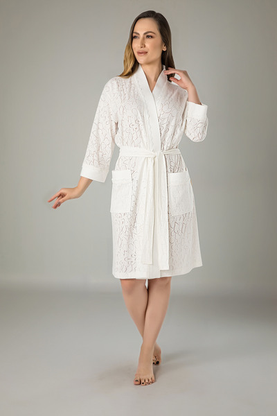Nuşa Kimono Brodeli Jakarlı Bambu Pamuk Sabahlık