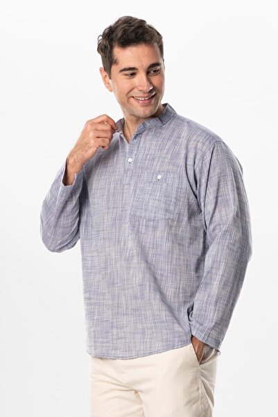 Eliş Şile Bezi Μακρυμάνικο ύφασμα Şile Ανδρικό καλοκαιρινό μπλουζάκι με μονό τσεπάκι με γιακά