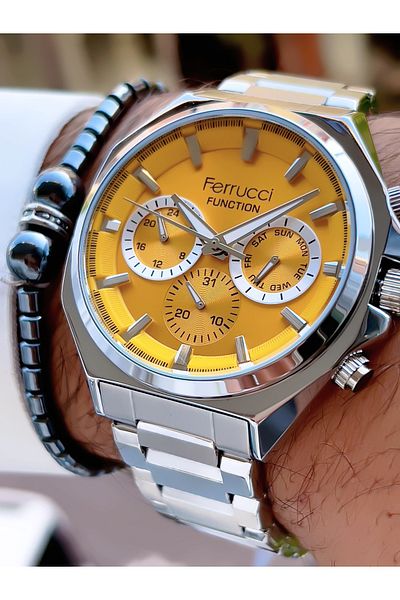 Ferrucci Ferrucci̇ New 2024 Function Steel Men's Wrist Watch + Bracelet with Gift