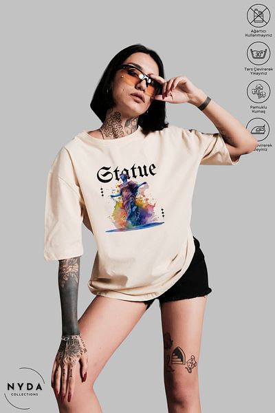 Nyda Collections Unisex Μπλουζάκι με κοντό μανίκι με στάμπα από βαμβακερό γλυπτό