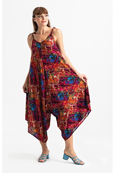 Eliş Şile Bezi Sling Selin Summer Jumpsuit Red/Complex Color