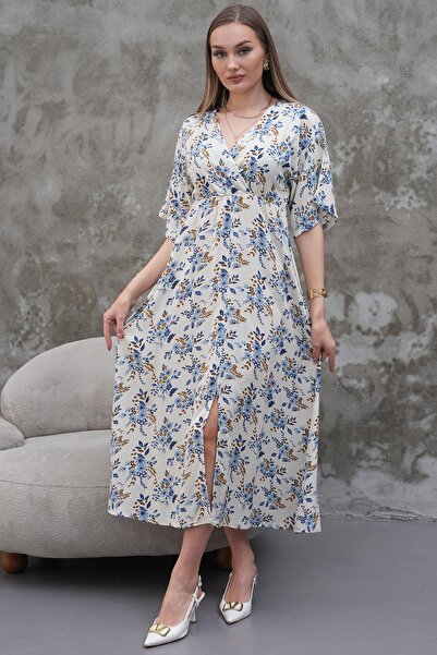 ZEYWEAR Beli Lastikli Çiçek Desen Salaş Elbise