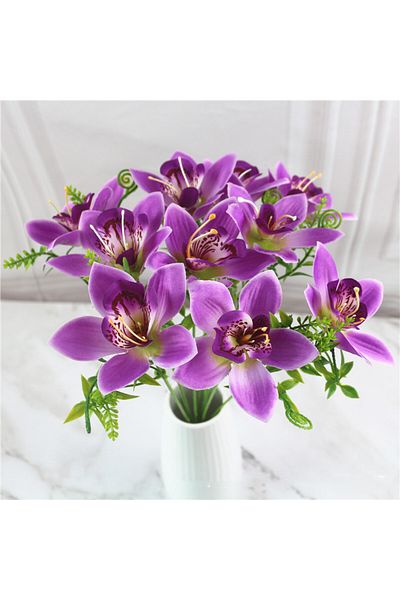 Choice PURPLE 10Pcs/Bouquet Artificial Orchid Flore White Silk Fake Orchid Flower DIY Wedding Back Road Hom