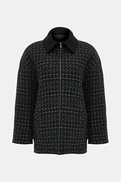 W Collection Black Relax Fit Textured Coat