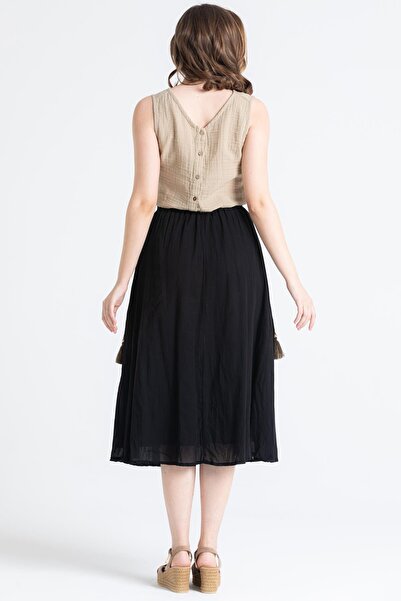 Eliş Şile Bezi Nil Voile Midi Length Black Skirt Summer Fashion