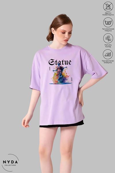 Nyda Collections Unisex Μπλουζάκι με κοντό μανίκι με στάμπα από βαμβακερό γλυπτό