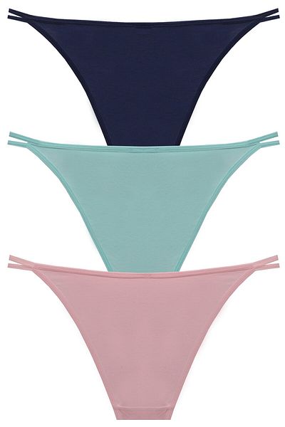 papatya lingerie Economical 3-Pack Multi-Colored Panties with Heart Buckle Inside (Navy, Mint, Rose, Dry)