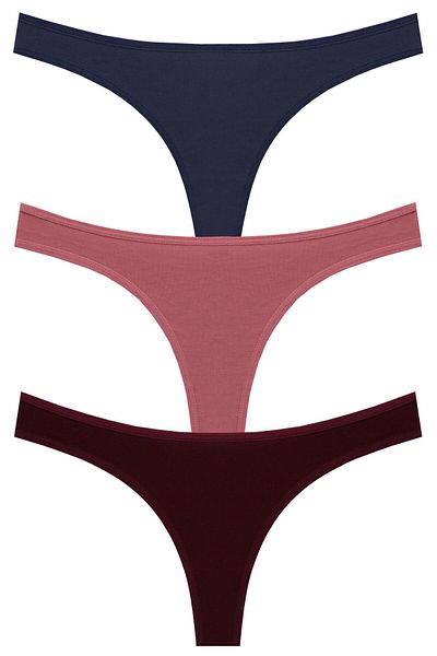 papatya lingerie Pachet economic de 3 bucăți Chiloți tanga din bumbac cu talie joasă Multicolor Bleumarin Dusty Rose Roșu Claret