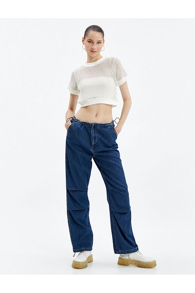 Koton Tričko Crop Mesh s krátkým rukávem a výstřihem