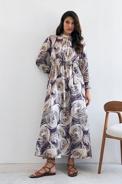 VAVİNOR Purple Rabella Patterned Dress