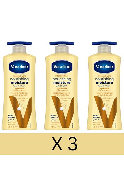 Vaseline Intensive Care Body Lotion, for Dry to Very Dry Skin, Nourishing Moisture, 725ml x3