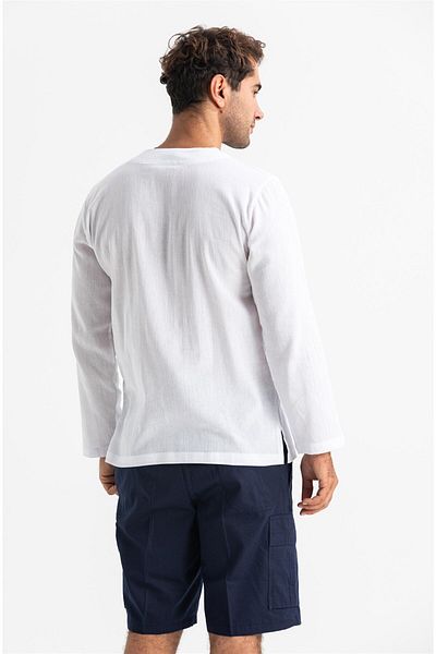 Eliş Şile Bezi Μακρυμάνικο ύφασμα Sile Crew Neck Ethnic Ανδρικό καλοκαιρινό μπλουζάκι White Byz