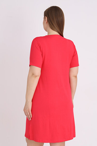 İntensive Women's Printed Short Sleeve Relaxed Plus Size Dress with Pockets