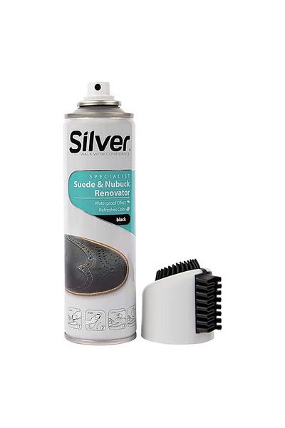 Silver بخاخ ملمع للأحذية مجدد الجلد السويدي وجلد النوبوك يعيد الألوان الباهتة أسود 200مل