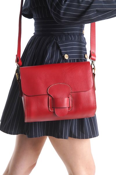 DaphneSandals Genuine Leather Women's Red Bag - 40700 / 23X20X9 cm