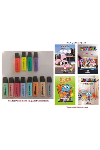 Stabilo Original Highlighter Set - Gumball Coloring Book with 8 Pastel and 4 Neon Colors (4 Pcs)
