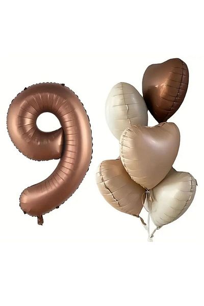 parti sürprizi 9 Year Old Foil Balloon Set with Chocolate Caramel Heart