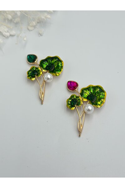 MyladyAccessoriess İnci Ve Damla Detay Çiçek Broş Yeşil