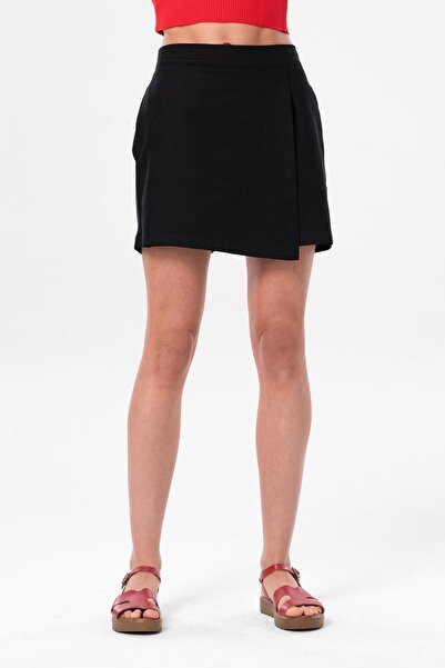 Eliş Şile Bezi Sinem Gabardin Yazlık Şort Etek Siyah Syh