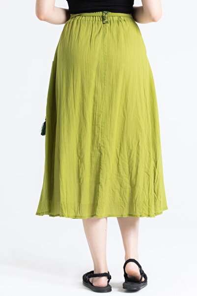 Eliş Şile Bezi Nil Vual Midi Length Summer Skirt Pistachio Green Fysl
