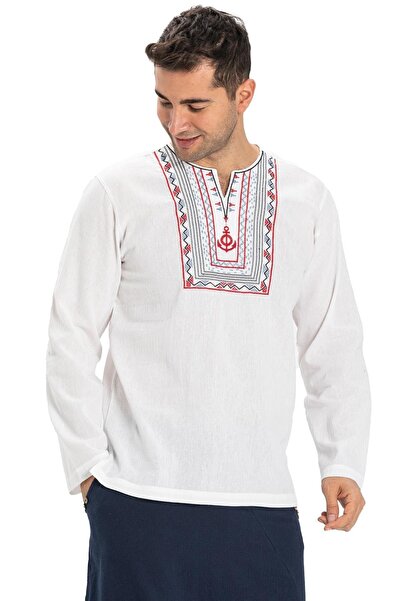 Eliş Şile Bezi Довгий рукав чоловічий футболка: Білий 3001 літній велосипедний комір Bahriyeli