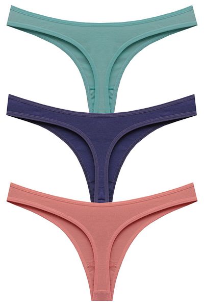 papatya lingerie Pachet economic de 3 bucăți Chiloți tanga din bumbac cu talie joasă Multicolor Mint Bleumarin Kitten Mouth