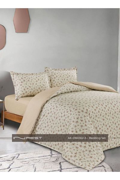 INREST 4-Piece Bedding Set – Includes Single Comforter (170×230 cm) 100% Cotton Beige.