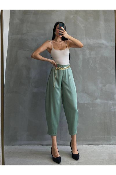 bymaestro woman Women's Knitted Satin Baggy Trousers