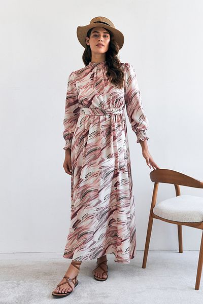 VAVİNOR Dried Rose Aura Patterned Dress
