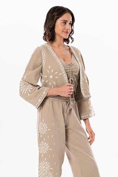 Eliş Şile Bezi Бродирана лятна муселинена жилетка без ръкави със слънчева светлина Vzn